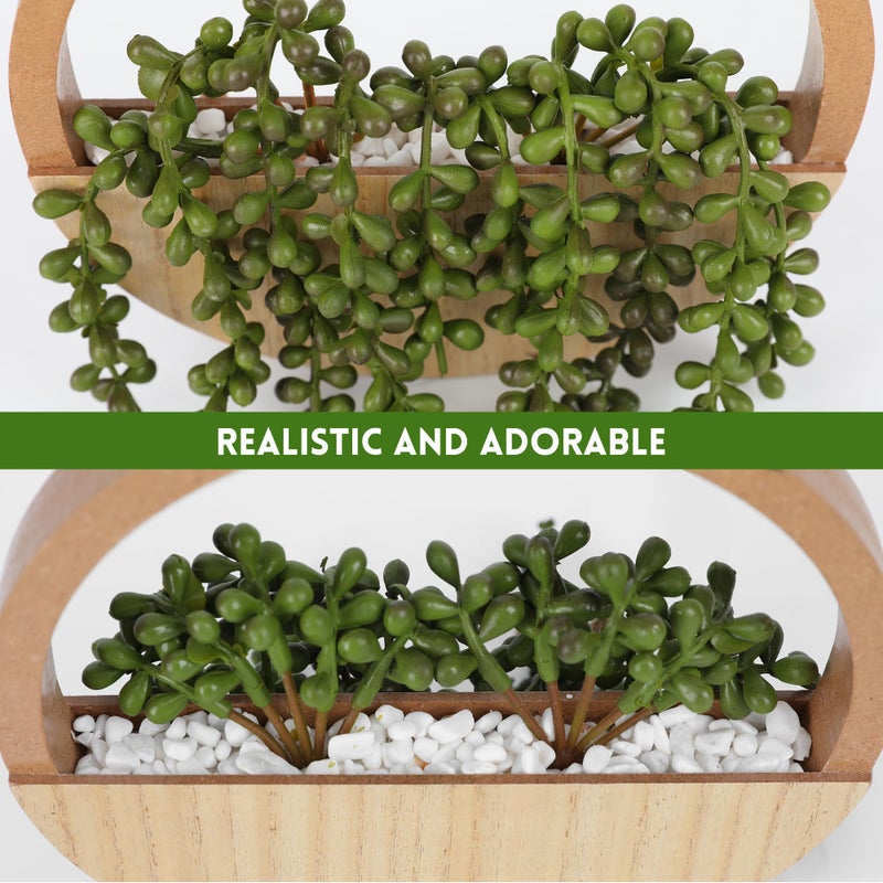 Floweroyal 2pcs Artificial Succulents Hanging Plants 12.2'' Fake String of Pearls in Pot with 8.3'' Lanyard for Indoor Outdoor Wall Decorï¼ˆWood Colorï¼‰. - Image 4
