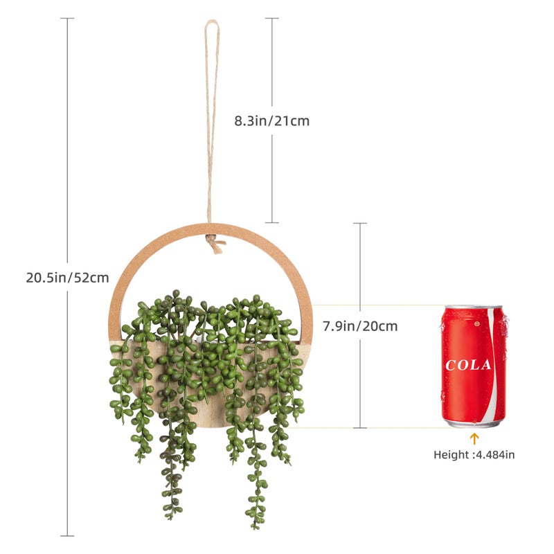 Floweroyal 2pcs Artificial Succulents Hanging Plants 12.2'' Fake String of Pearls in Pot with 8.3'' Lanyard for Indoor Outdoor Wall Decorï¼ˆWood Colorï¼‰. - Image 2