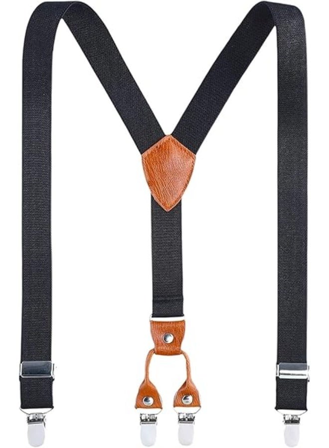 Kids Child Men Boy Suspenders - Adjustable Elastic Solid Color 4 Strong Clips Braces Color : Black, One Size