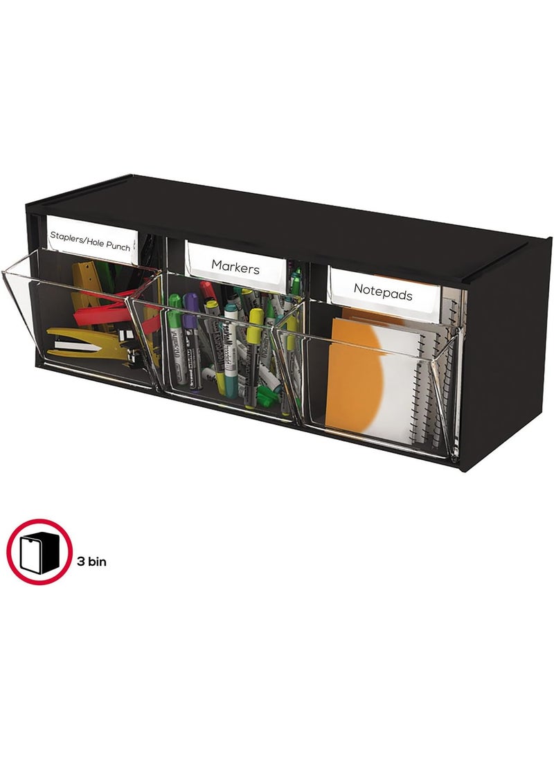 Deflecto Deflecto 20304OP Threebin horizontal tilt bin storage system 2358w x 734d x 912h black  - Image 4