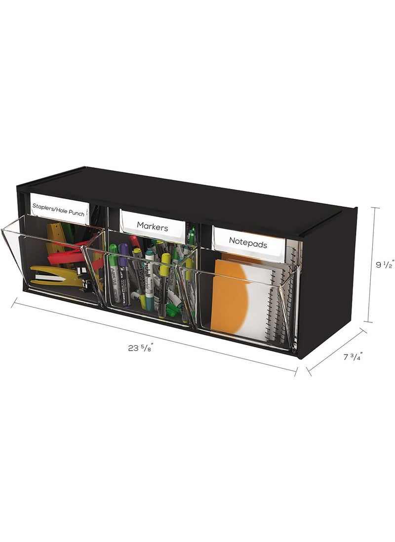 Deflecto Deflecto 20304OP Threebin horizontal tilt bin storage system 2358w x 734d x 912h black  - Image 2