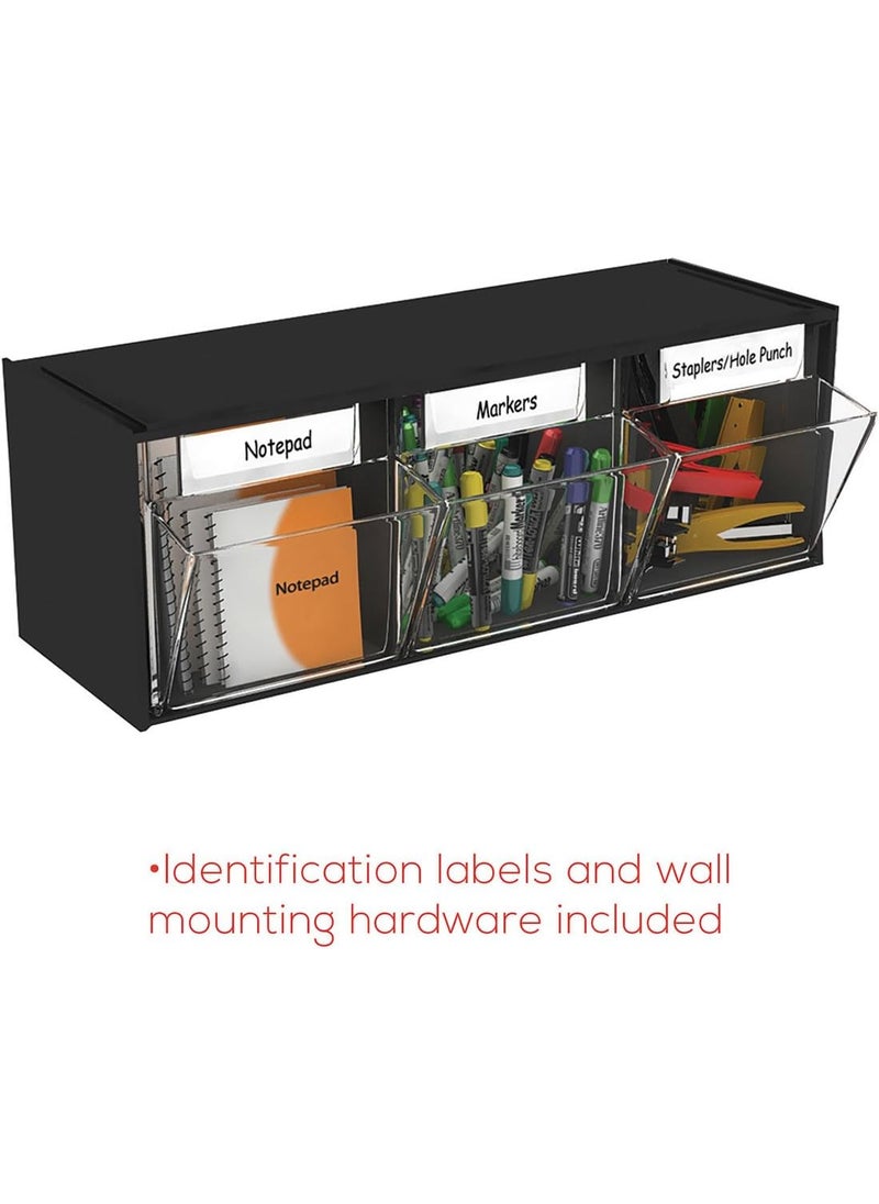 Deflecto Deflecto 20304OP Threebin horizontal tilt bin storage system 2358w x 734d x 912h black  - Image 3