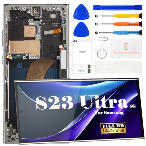 SRJTEK OLED لهاتف سامسونج S23 Ultra استبدال شاشة LCD مع محول اللمس لهاتف سامسونج S23 Ultra 5g استبدال شاشة العرض لهاتف سامسونج SMS918 مع إطار مع وظيفة البصمة باللون الأسود - Image 1