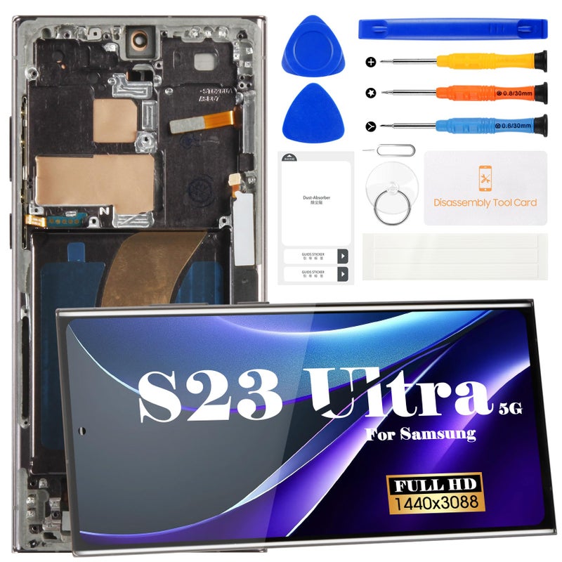 SRJTEK OLED لهاتف سامسونج S23 Ultra استبدال شاشة LCD مع محول اللمس لهاتف سامسونج S23 Ultra 5g استبدال شاشة العرض لهاتف سامسونج SMS918 مع إطار مع وظيفة البصمة باللون الأسود - Image 2