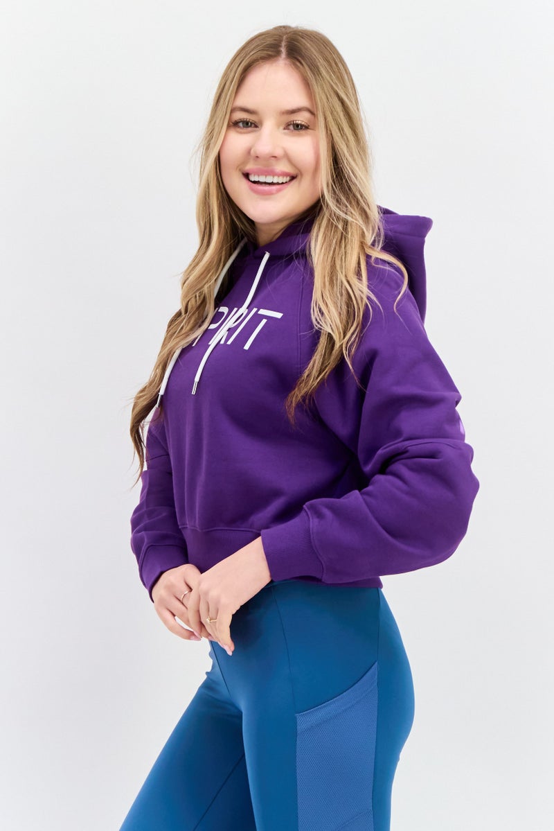 ESPRIT Women Brand Logo Long Sleeve Cropped Hoodie, Purple - Image 2