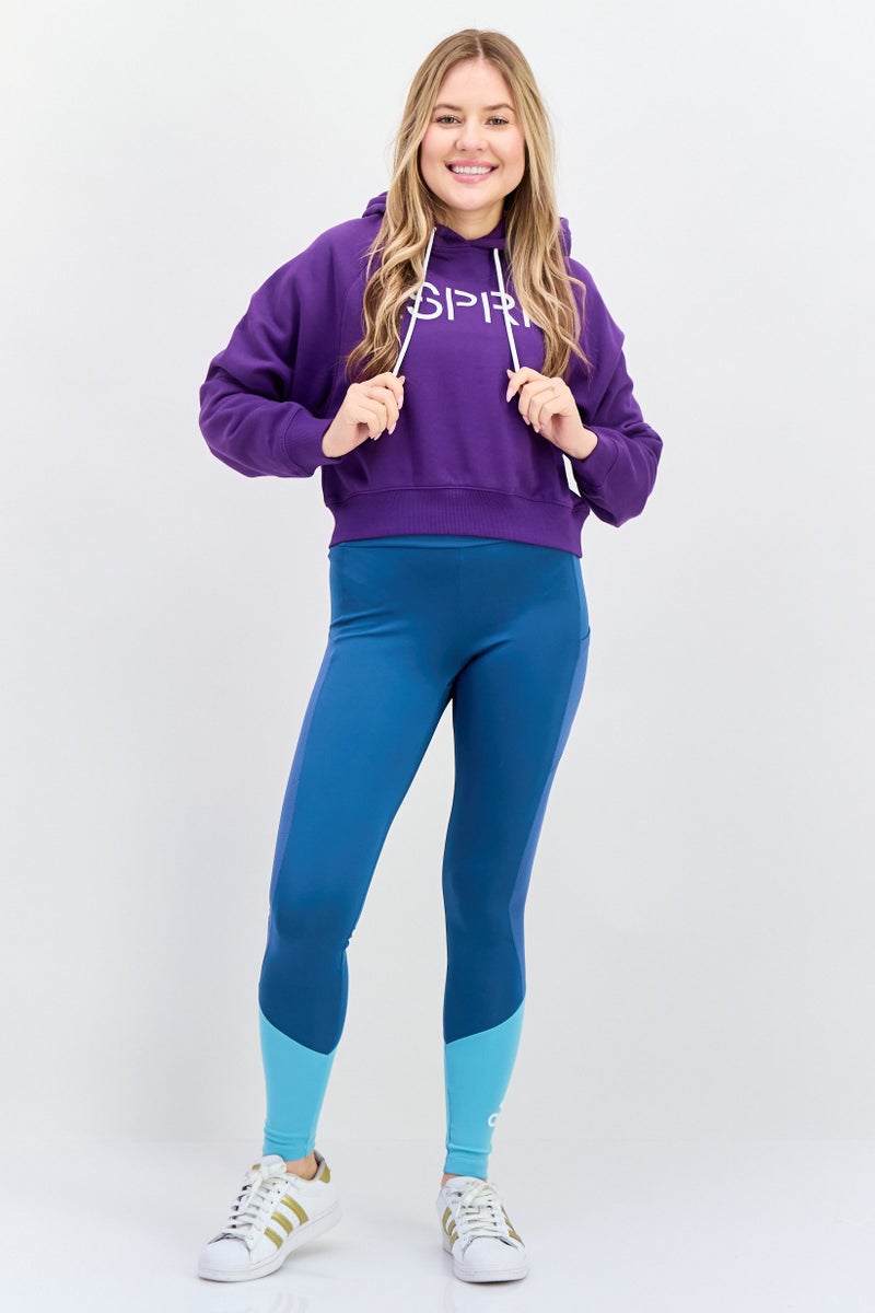 ESPRIT Women Brand Logo Long Sleeve Cropped Hoodie, Purple - Image 4