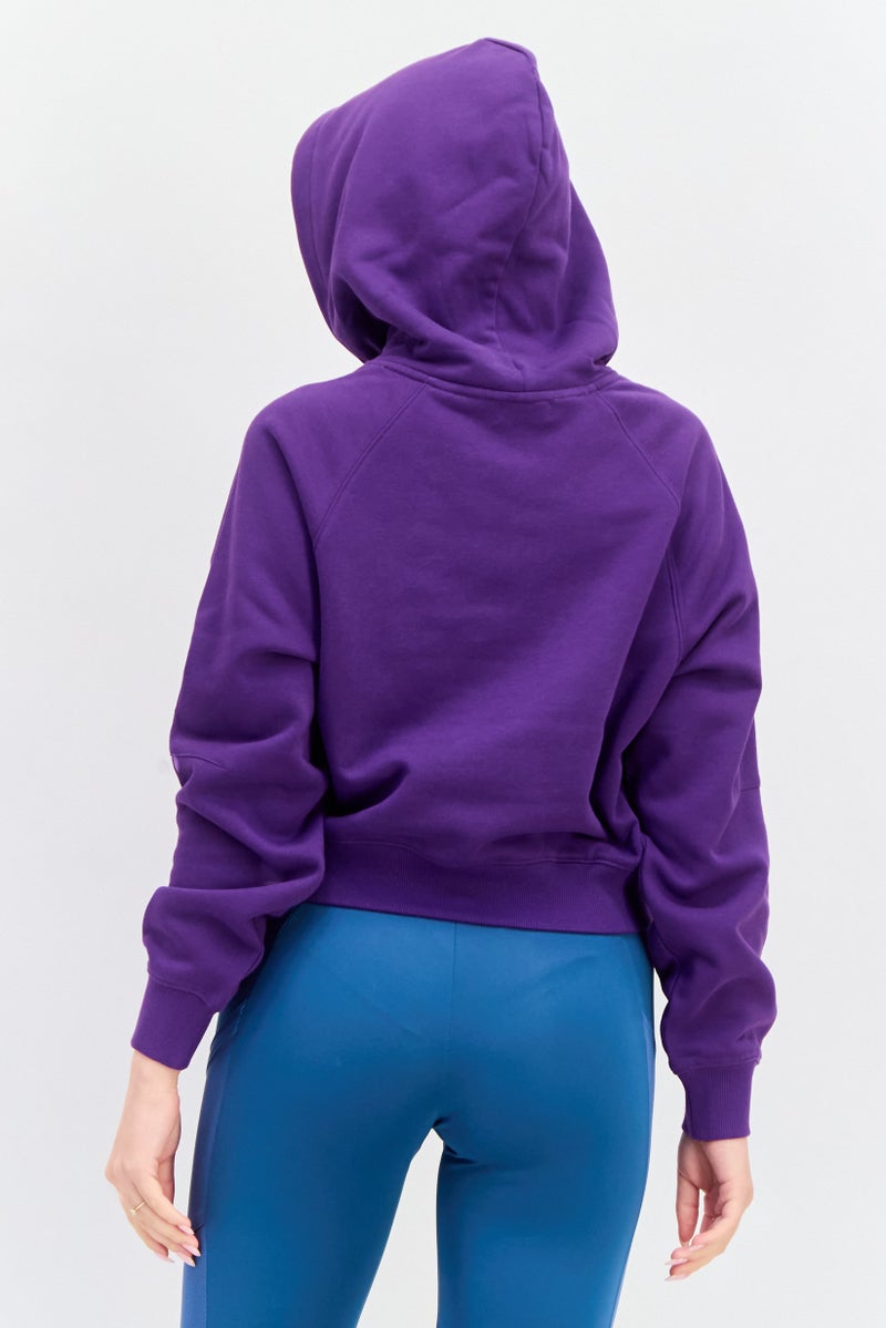 ESPRIT Women Brand Logo Long Sleeve Cropped Hoodie, Purple - Image 3