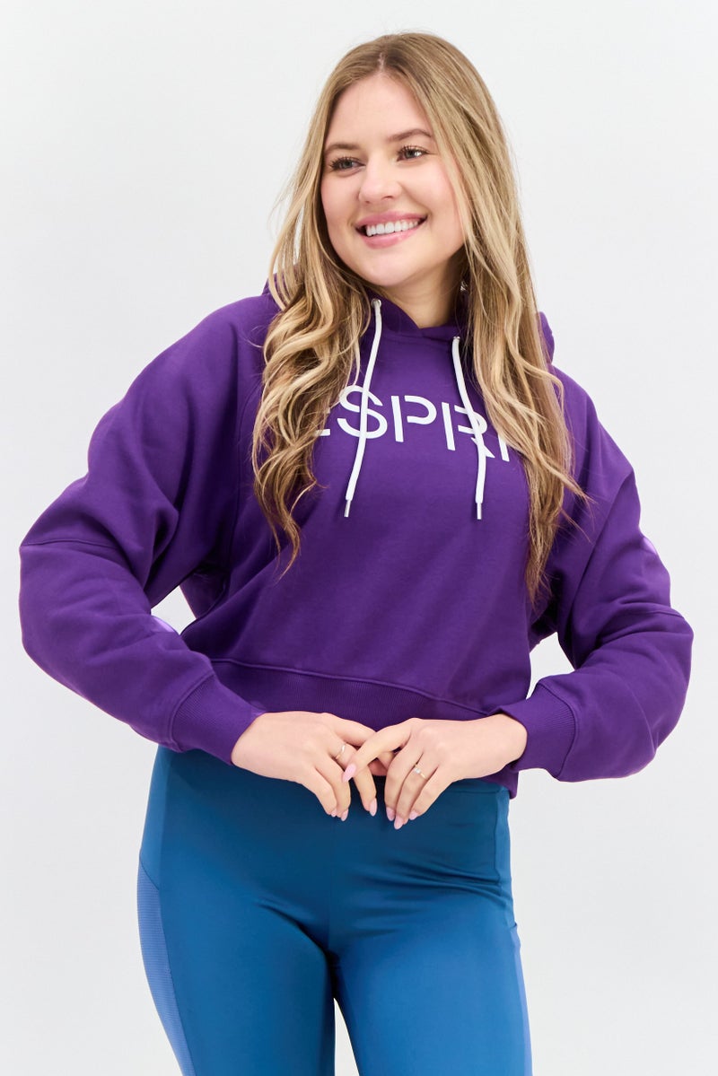 ESPRIT Women Brand Logo Long Sleeve Cropped Hoodie, Purple - Image 1