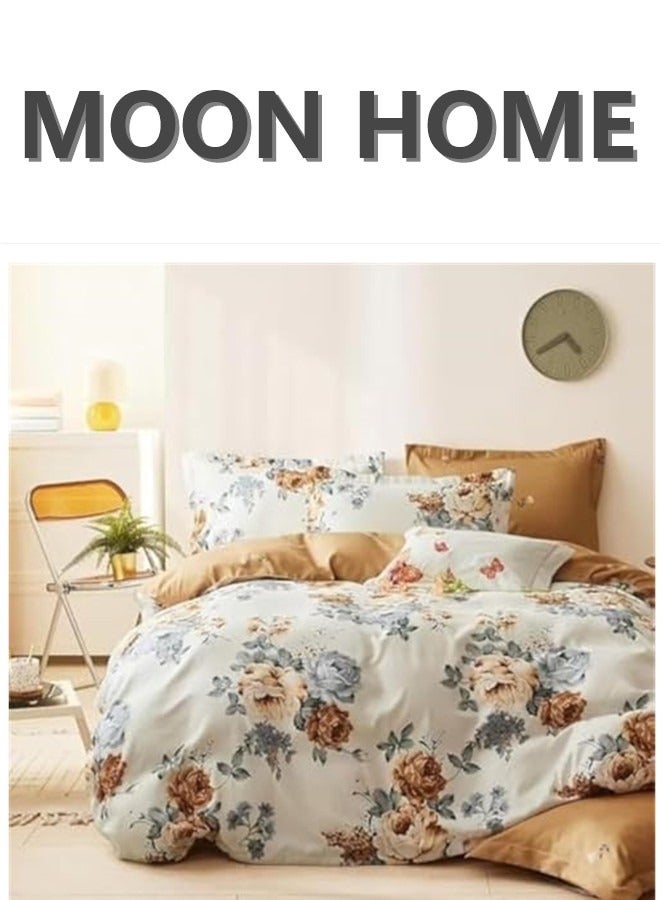 MOON HOME King/Queen/Single size Soft and Breathable Microfiber Hypoallergenic Beautiful Design Duvet Cover Set ,set includes 1 Comforter Cover, 1 Fitted Bedsheet, 4 Pillowcases  - Image 1