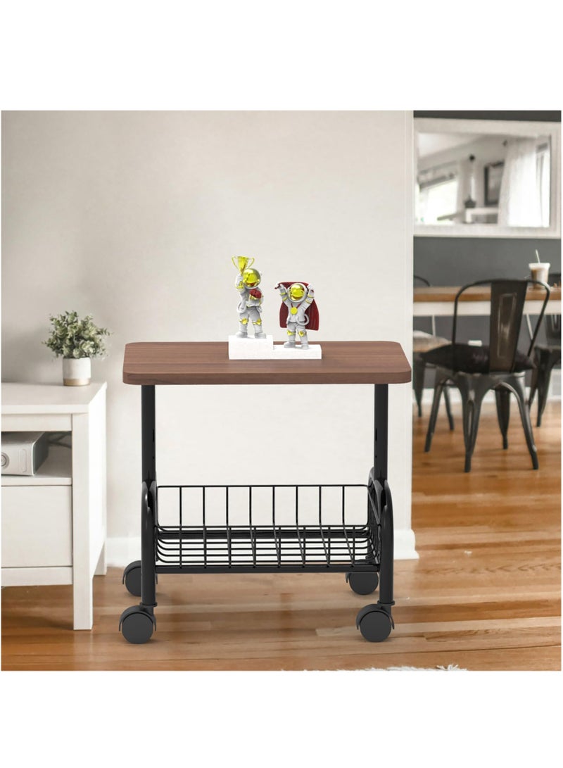 XiuWoo Small Side Table with Storage, Modern Mid-Century 2 Tier End Table, Sturdy Metal Frame and Storage Shelf, Movable Accent Table for Any Room Style, Modern Country Style, Brown and Black - Image 3