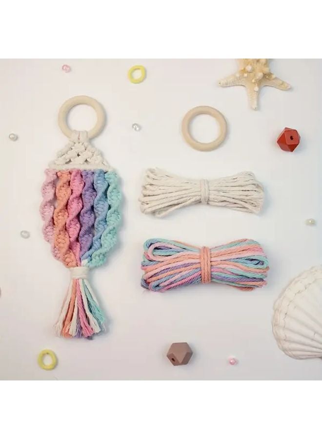 DIY Rainbow Fish Macrame Kit With Tutorial Light Blue Create Tapestries Bag Charms - Image 1