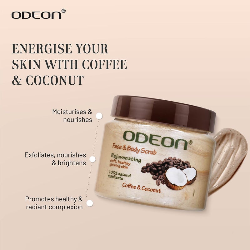 ODEON Coffee and Coconut Scrub 300ml I Exfoliating Face  Body Scrub for Tan Removal I Rejuvenating Scrub for All Skin Types - Image 3