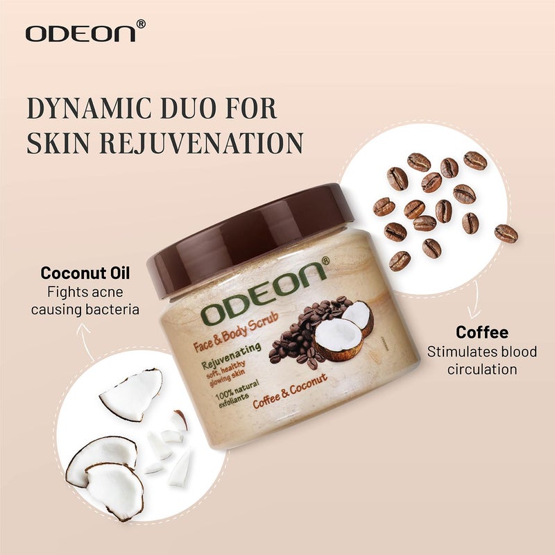 ODEON Coffee and Coconut Scrub 300ml I Exfoliating Face  Body Scrub for Tan Removal I Rejuvenating Scrub for All Skin Types - Image 4