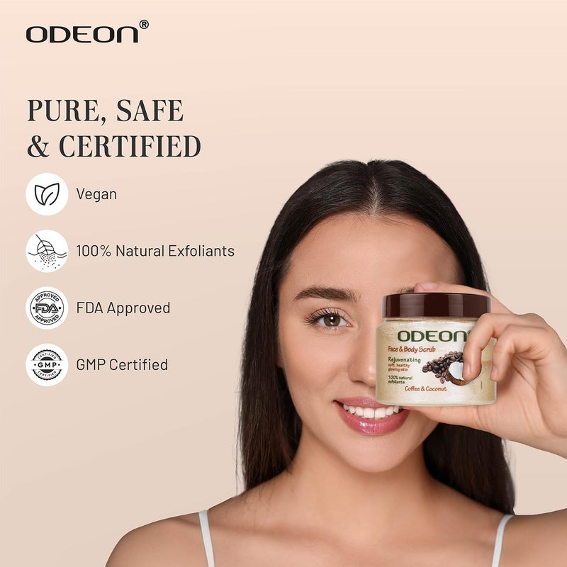 ODEON Coffee and Coconut Scrub 300ml I Exfoliating Face  Body Scrub for Tan Removal I Rejuvenating Scrub for All Skin Types - Image 5
