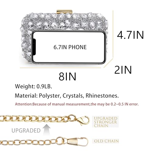 Milisente Clutch Purses For Women Crystal Clutches Evening Bags Gemstone Clutch Purse For Wedding Formal(Silver) - Image 3