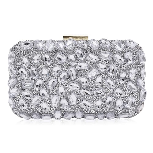 Milisente Clutch Purses For Women Crystal Clutches Evening Bags Gemstone Clutch Purse For Wedding Formal(Silver) - Image 1