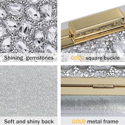 Milisente Clutch Purses For Women Crystal Clutches Evening Bags Gemstone Clutch Purse For Wedding Formal(Silver) - Image 4