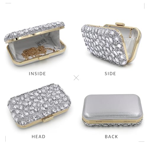 Milisente Clutch Purses For Women Crystal Clutches Evening Bags Gemstone Clutch Purse For Wedding Formal(Silver) - Image 5