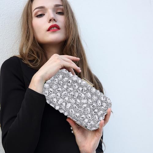 Milisente Clutch Purses For Women Crystal Clutches Evening Bags Gemstone Clutch Purse For Wedding Formal(Silver) - Image 2