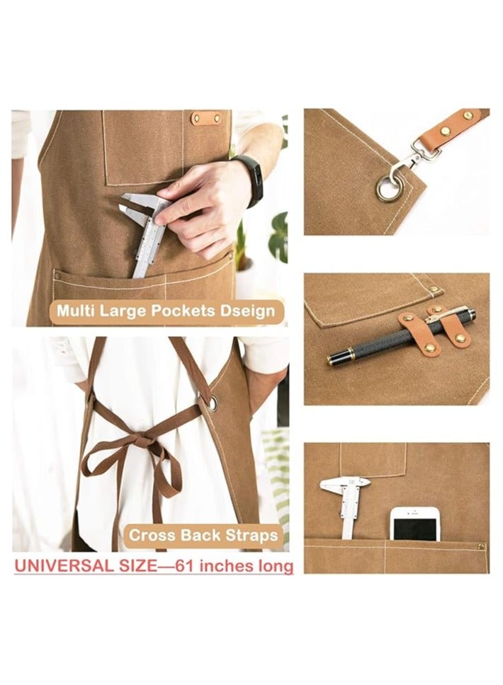 Chef Apron, Cotton Canvas Cross Back Apron with Pockets for Women and Men, Adjustable Strap and Large Pockets Cooking Apron, Suitable for Gardening, Hair Stylist, Carpenters, Chef - Image 4