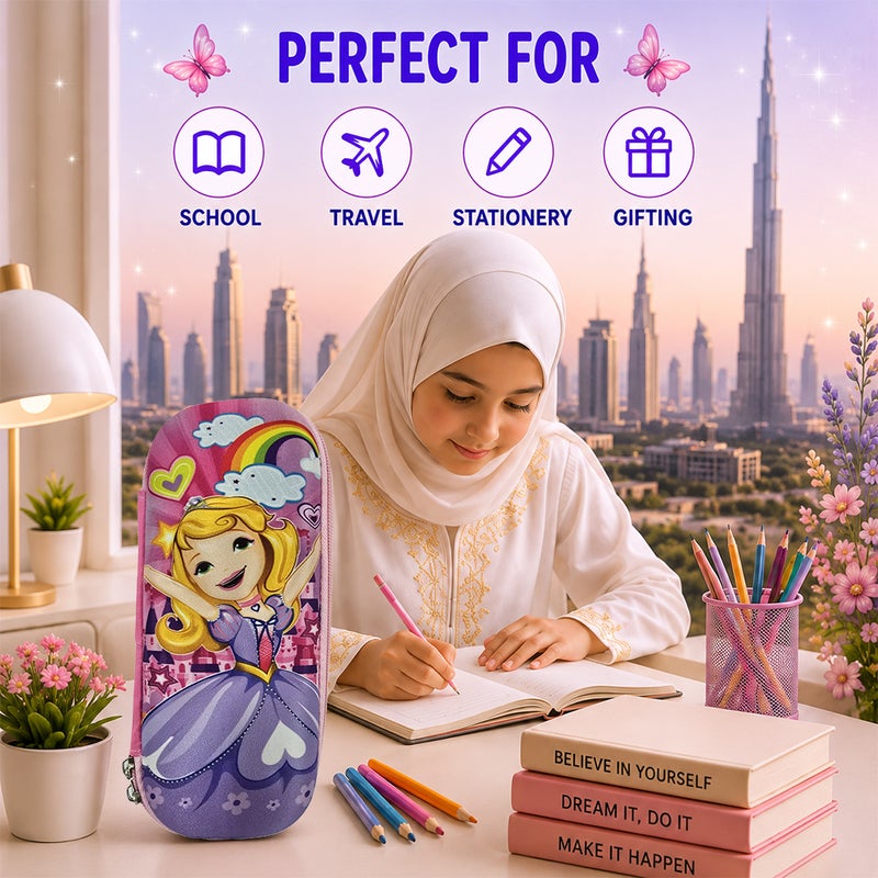Cocobee Happy Princess Pencil Case With Internal Mesh Pocket, Sturdy Build, Zipper Closure – Girls, 3+ Years, Multicolor - Image 5