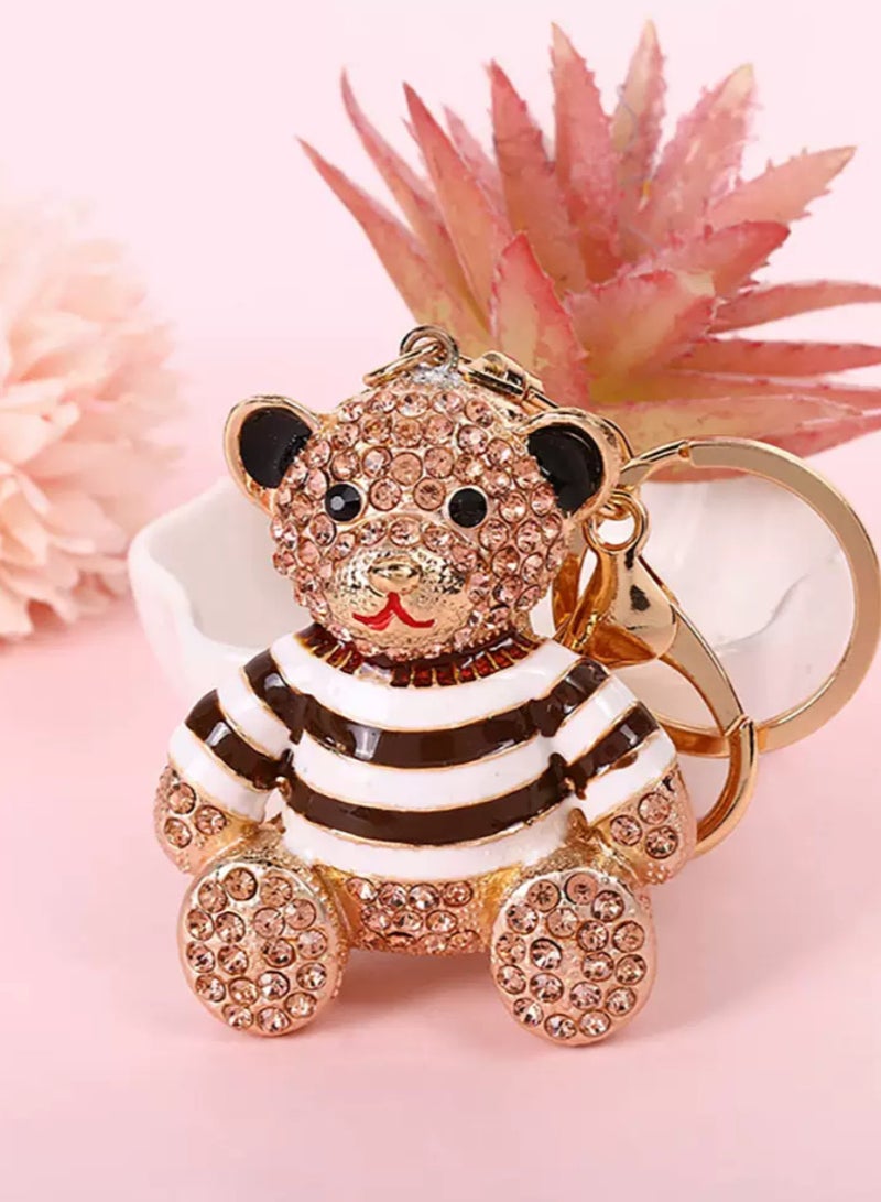 مفاتيح دب وردي مرصع بالكريستال - Image 1