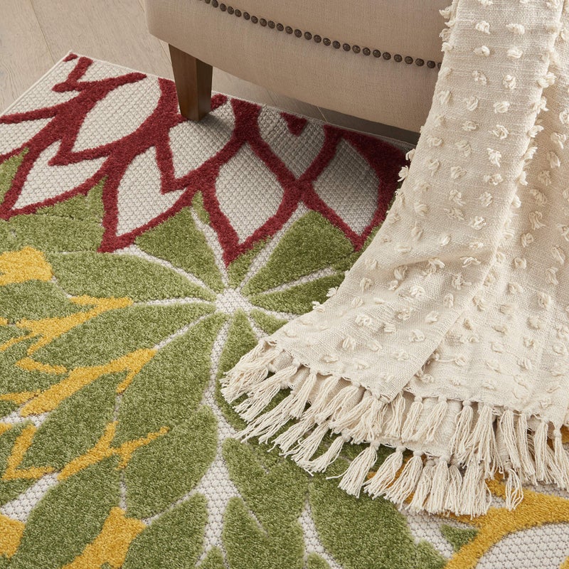 Nourison Home Aloha Indoor/Outdoor Red Multi Colored 5'3" x 7'5" Area Rug, Tropical, Botanical, Easy Cleaning, Non Shedding, Bed Room, Living Room, Dining Room, Deck, Backyard, Patio (5x7) - Image 5