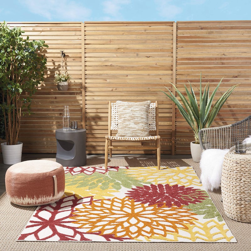 Nourison Home Aloha Indoor/Outdoor Red Multi Colored 5'3" x 7'5" Area Rug, Tropical, Botanical, Easy Cleaning, Non Shedding, Bed Room, Living Room, Dining Room, Deck, Backyard, Patio (5x7) - Image 3