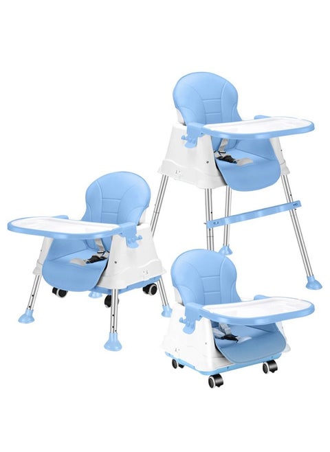 3 in 1 Adjustable Height Convertible Baby High Chair and Feeding Booster Seat for Kids Toddle with Footrest, Wheels, Cushion