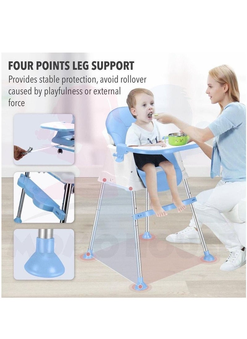 3 in 1 Adjustable Height Convertible Baby High Chair and Feeding Booster Seat for Kids Toddle with Footrest, Wheels, Cushion