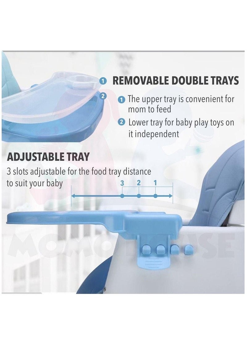 3 in 1 Adjustable Height Convertible Baby High Chair and Feeding Booster Seat for Kids Toddle with Footrest, Wheels, Cushion