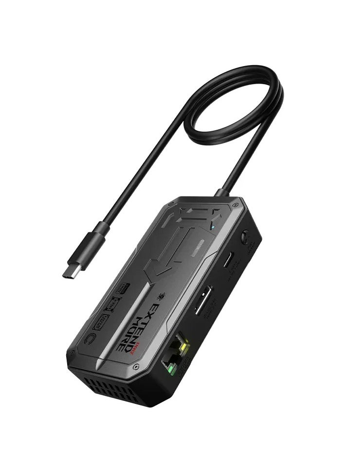 Plextone - Plextone Pro 6-in-1 Type-C Adapter lets you take advantage of 6 diverse ports in a compact device, whether you need to connect a 4K display, charge your devices at super-fast PD speeds of up to 100W, a lightning-fast internet connection port, a Type-C port for connecting devices, and two USB ports for high-speed data transfer, black. - Image 1