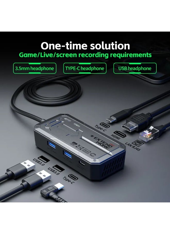 Plextone - Plextone Pro 6-in-1 Type-C Adapter lets you take advantage of 6 diverse ports in a compact device, whether you need to connect a 4K display, charge your devices at super-fast PD speeds of up to 100W, a lightning-fast internet connection port, a Type-C port for connecting devices, and two USB ports for high-speed data transfer, black. - Image 1