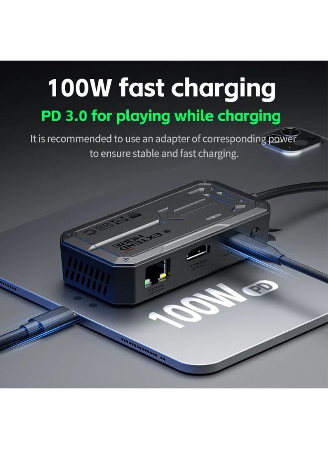 Plextone - Plextone Pro 6-in-1 Type-C Adapter lets you take advantage of 6 diverse ports in a compact device, whether you need to connect a 4K display, charge your devices at super-fast PD speeds of up to 100W, a lightning-fast internet connection port, a Type-C port for connecting devices, and two USB ports for high-speed data transfer, black. - Image 1