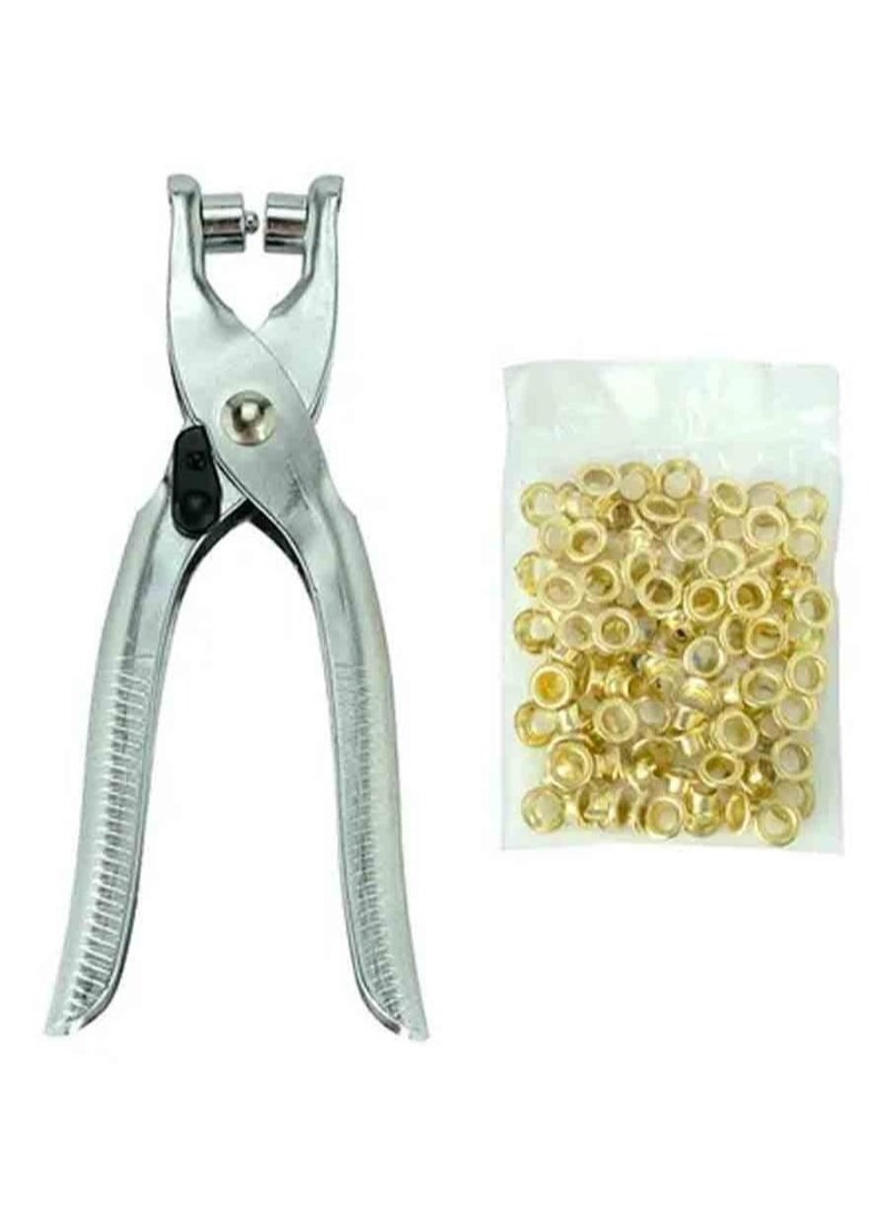 EHOME Grommet Eyelet Plier Set, Eyelet Hole Punch Pliers Kit with 100 Metal Eyelets, Grommet Tool Kit for Leather Clothes Belt (Gold,1/4 Inch)  - Image 1