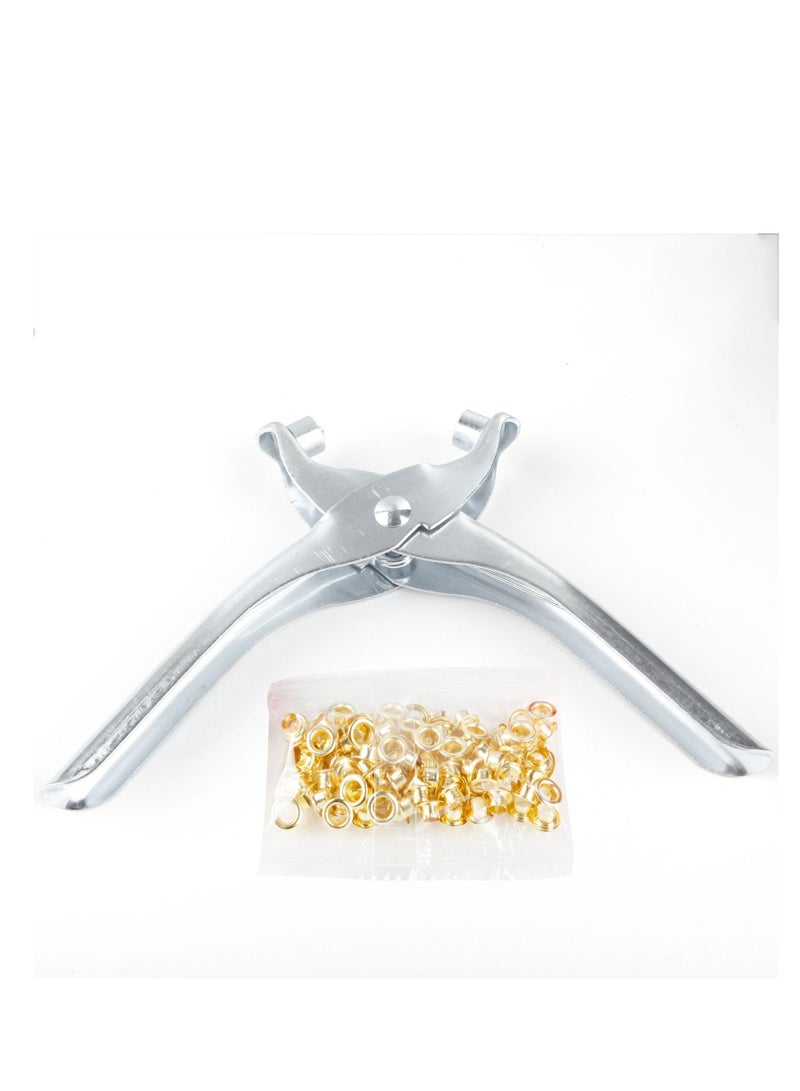 EHOME Grommet Eyelet Plier Set, Eyelet Hole Punch Pliers Kit with 100 Metal Eyelets, Grommet Tool Kit for Leather Clothes Belt (Gold,1/4 Inch)  - Image 2
