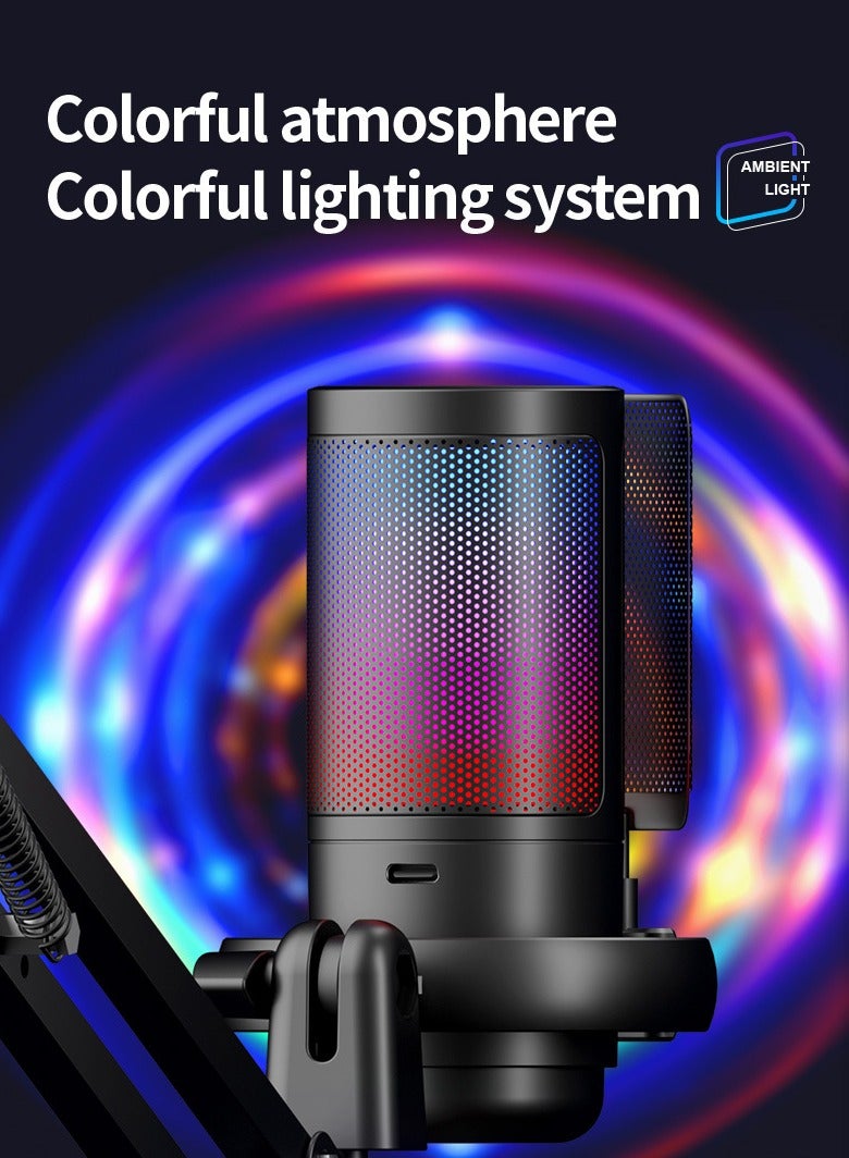 KHAJUL USB Condenser Microphone with Boom Arm, RGB Lighting, Touch Mute & Gain Knob for PC, PS4/PS5, Mac & Phone Streaming/Podcasting (Black/High Quality) - Image 5