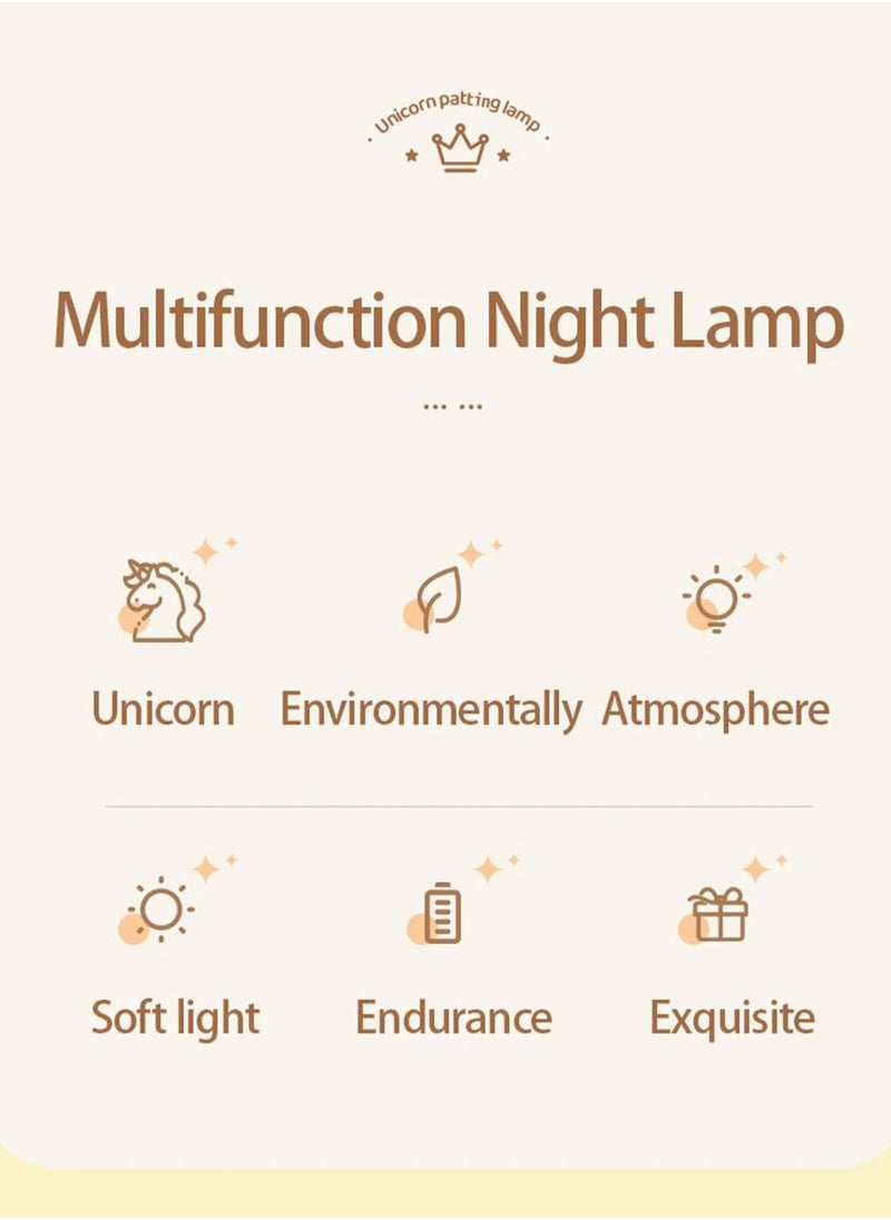Generic - Rechargeable Silicone Patting Lamp Unicorn LED Night Lamp with Remote Control Dimmable Bedside Bedroom Mood Light Children Gift - Image 1