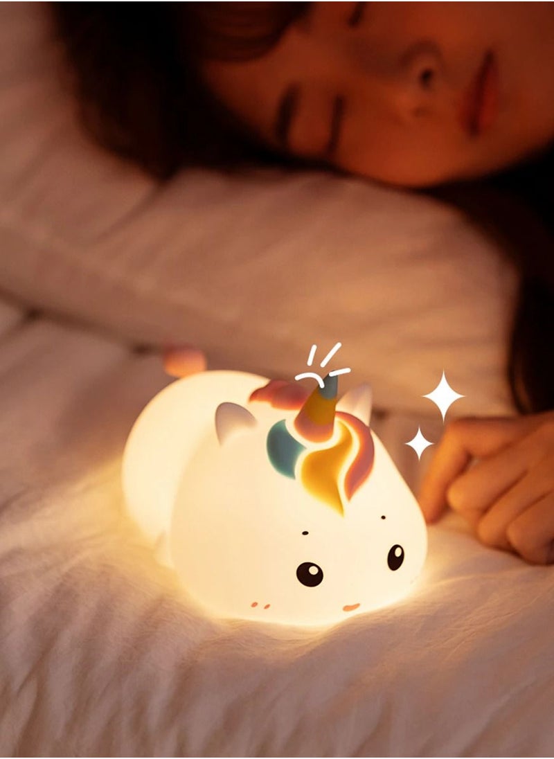 Generic - Rechargeable Silicone Patting Lamp Unicorn LED Night Lamp with Remote Control Dimmable Bedside Bedroom Mood Light Children Gift - Image 1