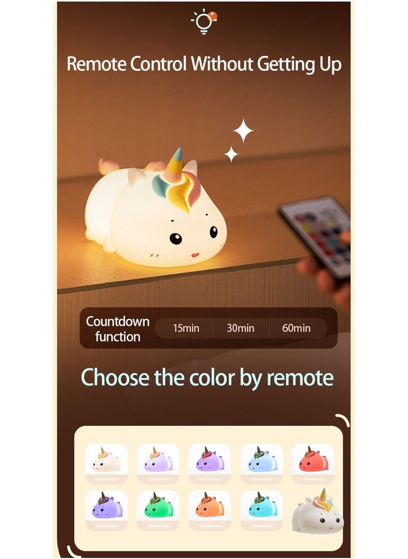Generic - Rechargeable Silicone Patting Lamp Unicorn LED Night Lamp with Remote Control Dimmable Bedside Bedroom Mood Light Children Gift - Image 1