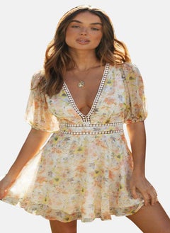 يونيكي White Floral Print Chiffon Fit & Flare Dress  - Image 2