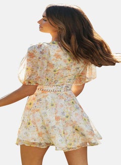 يونيكي White Floral Print Chiffon Fit & Flare Dress  - Image 3