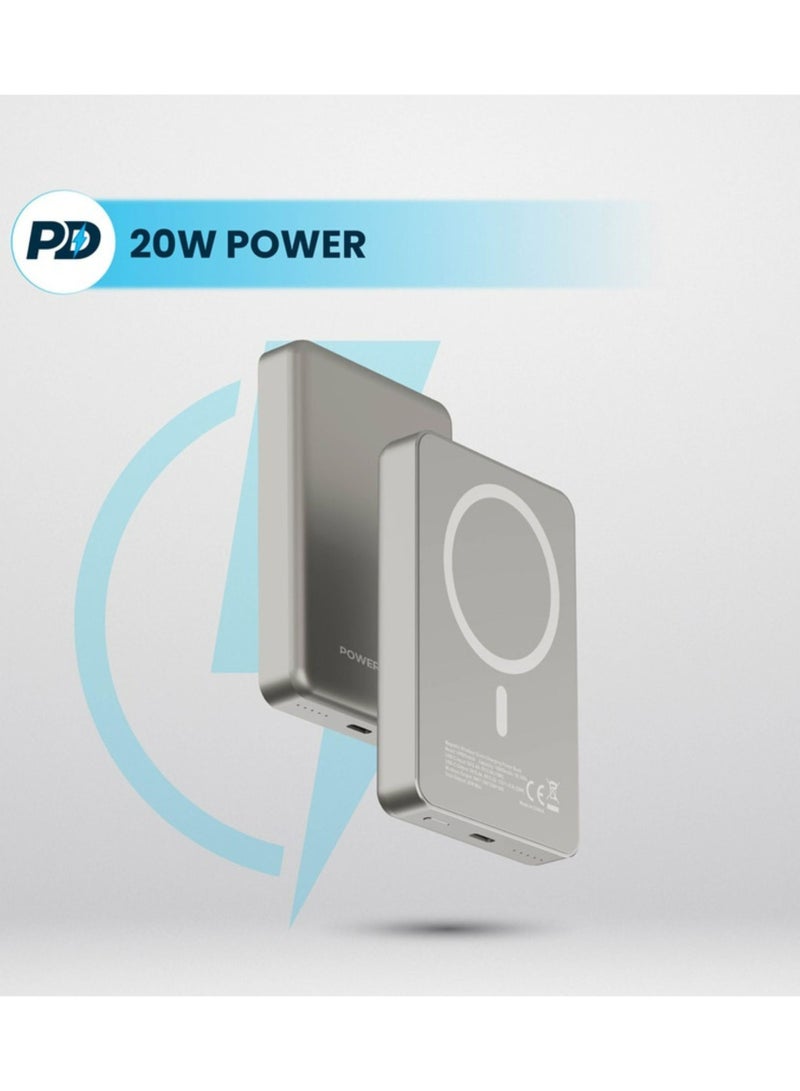 Powerology 10000mAh MagSafe Aluminum Power Bank with Battery Level Indicator, Lightweight & Compact Design, Fast & Simultaneous Charging, Type-C Input & Output, 15W Wireless Output  - Image 3
