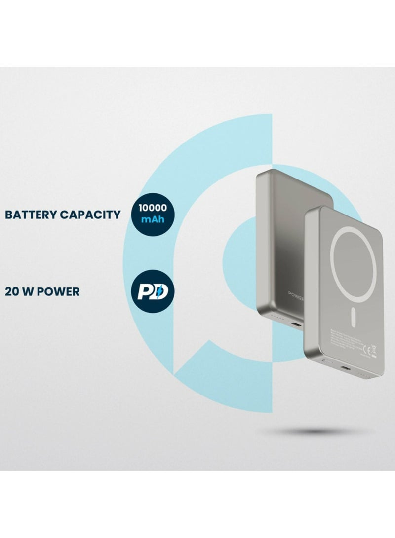 Powerology 10000mAh MagSafe Aluminum Power Bank with Battery Level Indicator, Lightweight & Compact Design, Fast & Simultaneous Charging, Type-C Input & Output, 15W Wireless Output  - Image 4