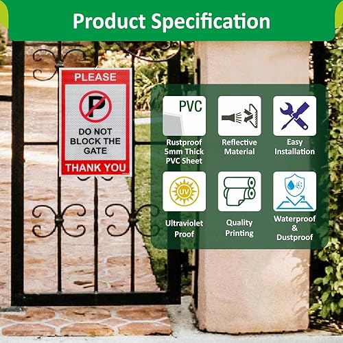 Clickforsign Reflective No Parking in front of Gate Sign Board for Outdoor Gates and Pole(Medium) - Image 3