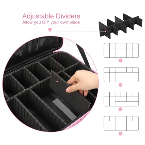 MONSTINA Professional Makeup Case Bag|3 Layers Large Capacity Cosmetic Organizer Brush Bag,Barber Train Case Makeup Artist Box,PU Leather Stylish Geometric Reflection Patterns Pink - Image 4