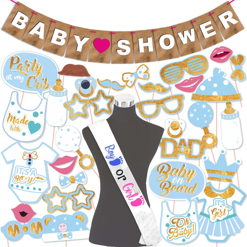 Wobbox Baby Shower Decoration Items| Baby Shower Ceremony Photo Booth Props for Photoshoot, Baby Shower Banner& Mom to Be Sash, Godh Bharai Ceremony Decoration Kit-(FP4792) - Image 1
