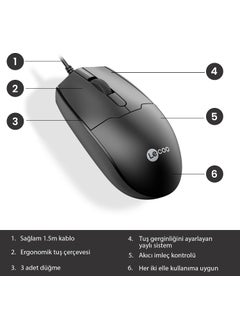 lecoo MS101 USB Wired 1200DPI 3-Button Optical Mouse Black  - Image 3