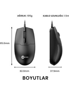 lecoo MS101 USB Wired 1200DPI 3-Button Optical Mouse Black  - Image 4