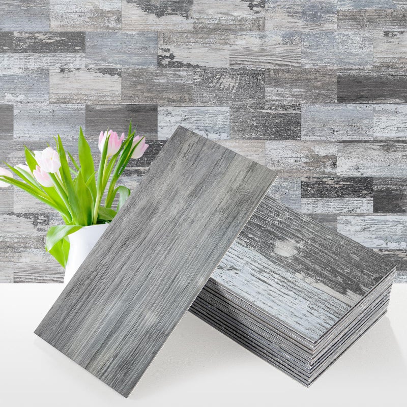 Vamos Tile 100-Piece Peel and Stick Backsplash Seamless Tile,3''x6'' Distressed Wood PVC Subway Tile,Stick on Backsplash for Kitchen/Bathroom/Laundry Room - Image 1